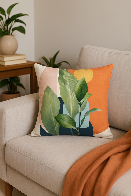 housse de coussin carrée art plant 45x45 cm décor abstrait pour canapé - vue 2 sur 2