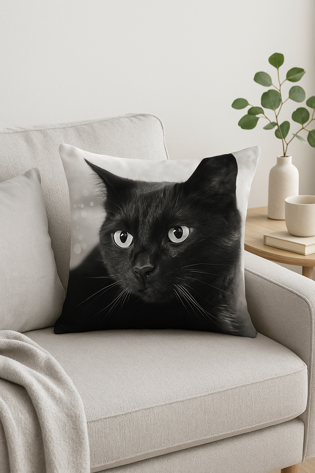 housse de coussin carrée chat noir pour décoration intérieure