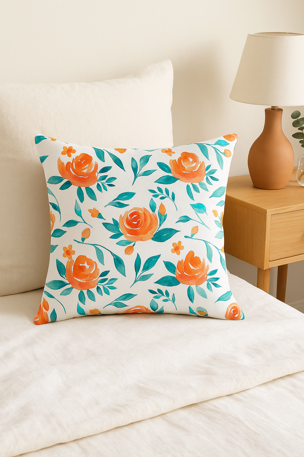 housse de coussin carrée fleurs aquarelle 45x45 cm décoratif - vue 3 sur 2