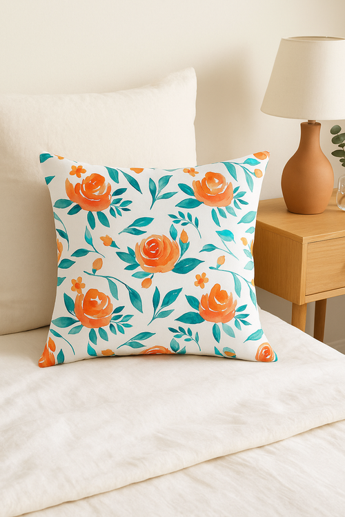 housse de coussin carrée fleurs aquarelle 45x45 cm décoratif