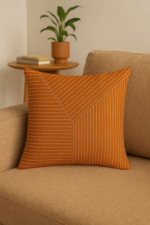 housse de coussin carrée géométrique marron élégant et moderne - vue 2 sur 2