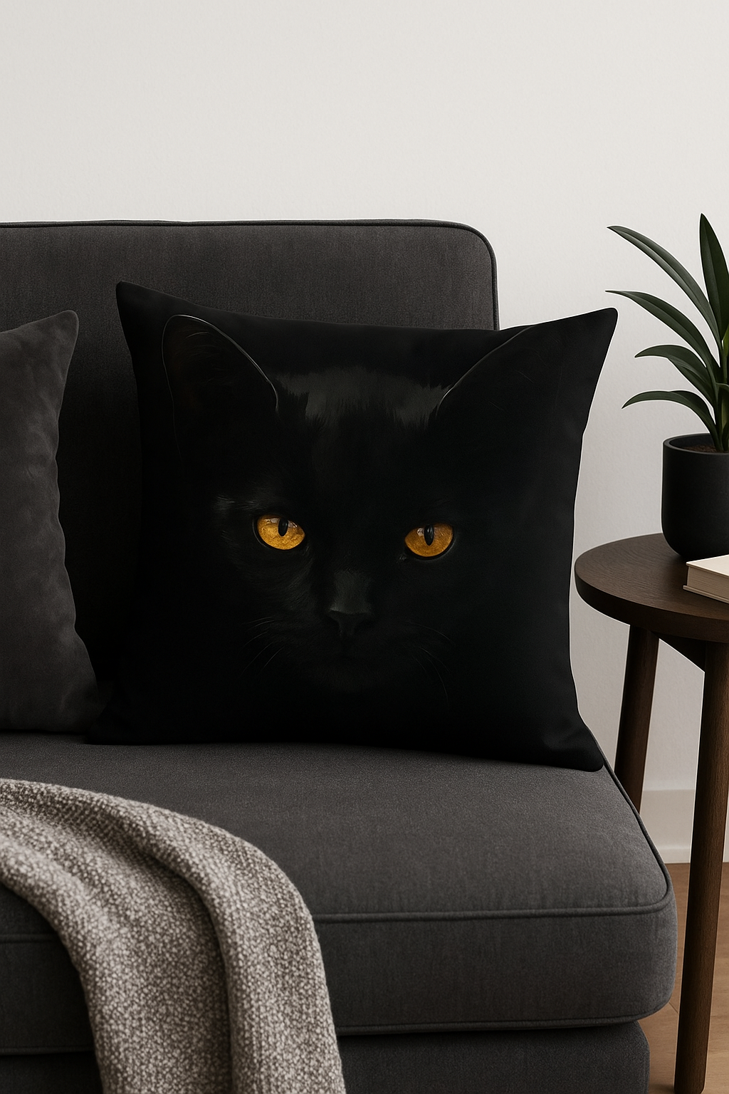 housse de coussin carrée imprimée chat noir décoratif