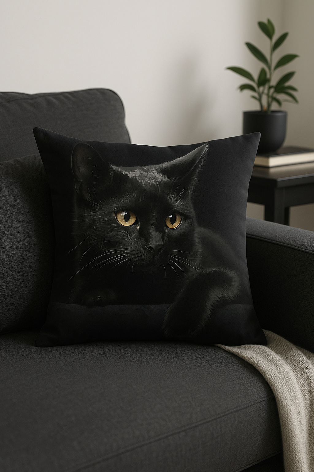 housse de coussin carrée imprimée chat noir décoratif