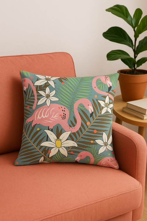 housse de coussin carrée motif flamant rose décoratif élégant