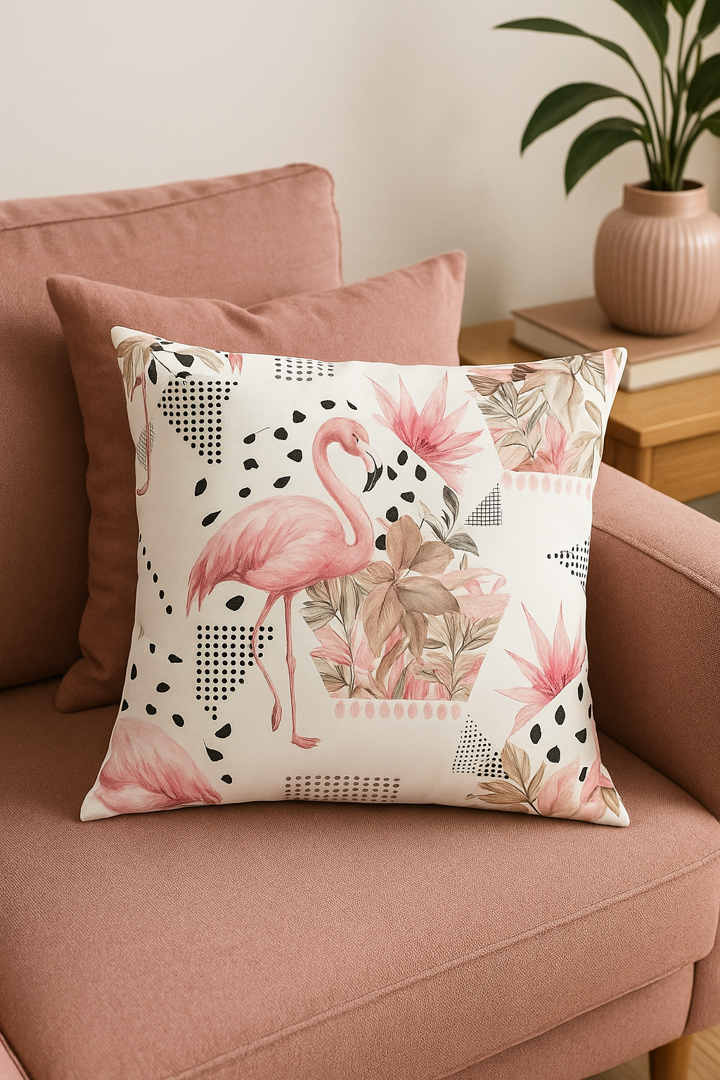 housse de coussin carrée motif flamant rose pour décoration intérieure - vue 3 sur 2