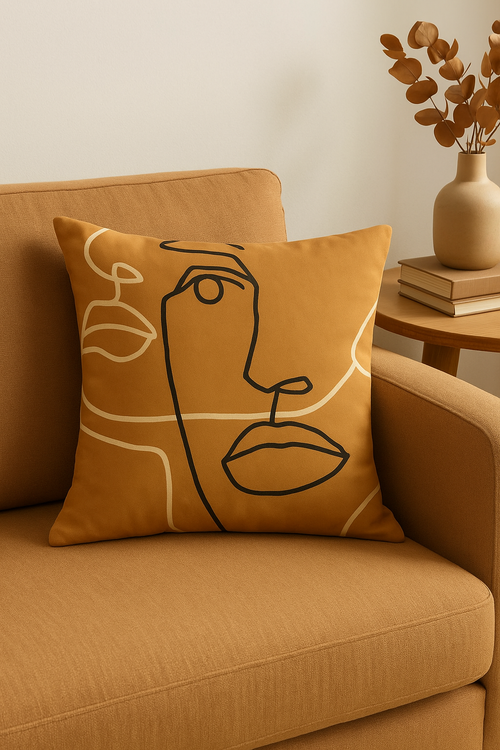 housse de coussin carrée motif géométrique marron élégant et moderne - vue 2 sur 2