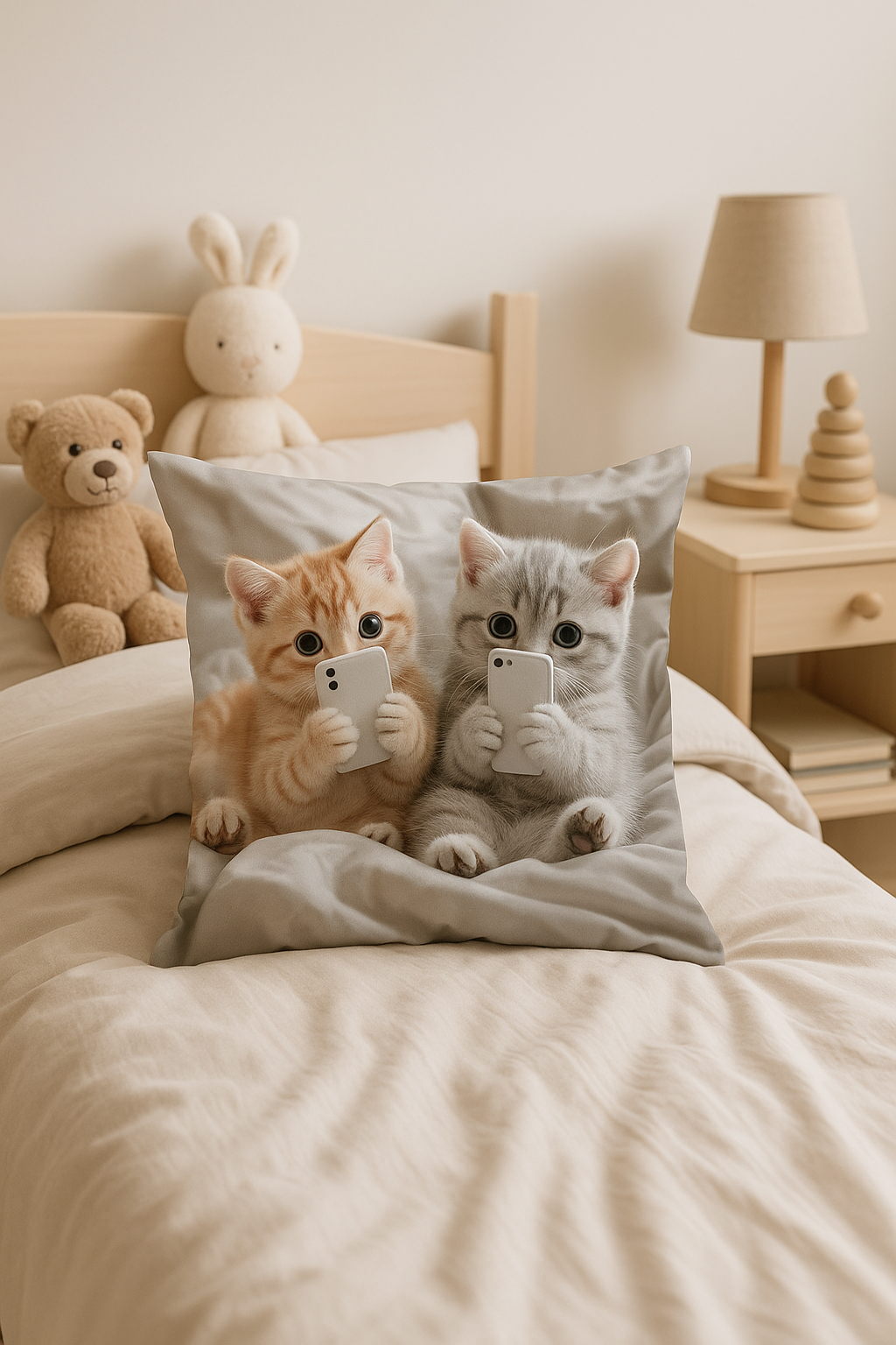 housse de coussin chatons mignons avec smartphones décorative - vue 3 sur 2