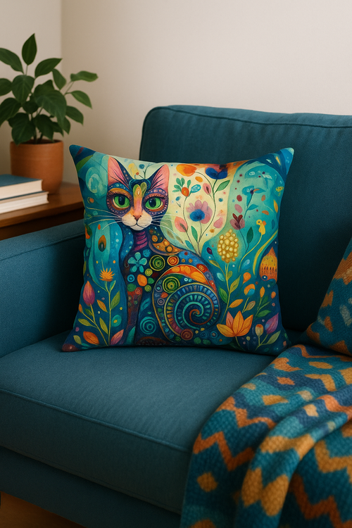 housse de coussin chats fantastiques colorés pour déco originale - vue 2 sur 2