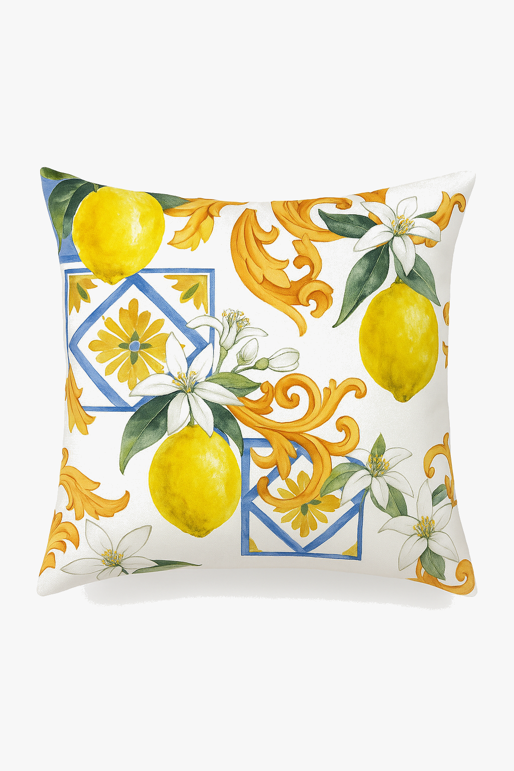 housse de coussin décorative fruits d'été citron fraise pastèque