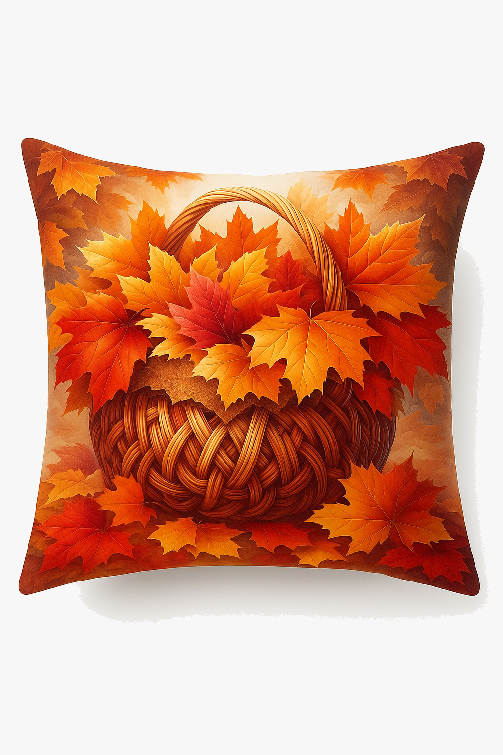 housse de coussin décorative motif feuilles d'automne et panier