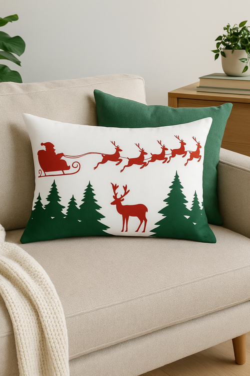 housse de coussin de noël rouge pour déco festive - vue 2 sur 2