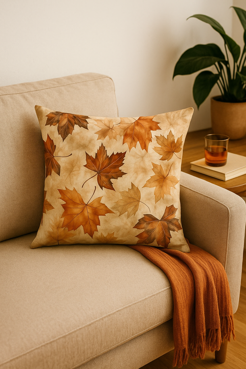 housse de coussin décorative à motif de feuilles d'automne - vue 2 sur 2