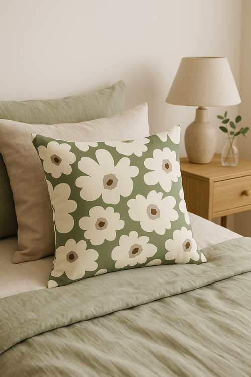 housse de coussin décorative à motif floral vert abstrait - vue 2 sur 2