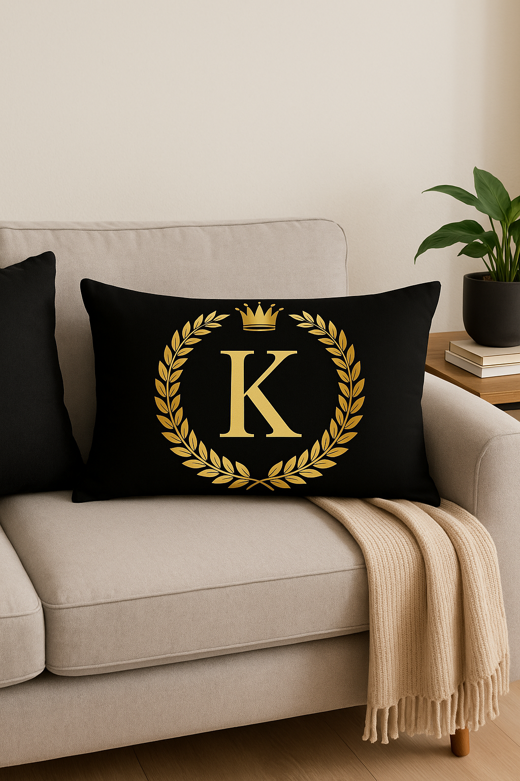 housse de coussin décorative à motif lettres noires et dorées - vue 3 sur 2