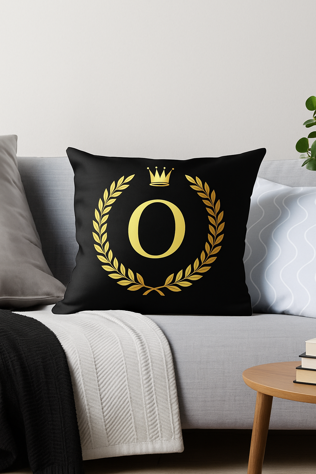 housse de coussin décorative à motif lettres noires et dorées