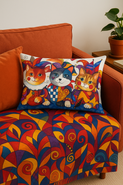 housse de coussin décorative animaux chiot et chat