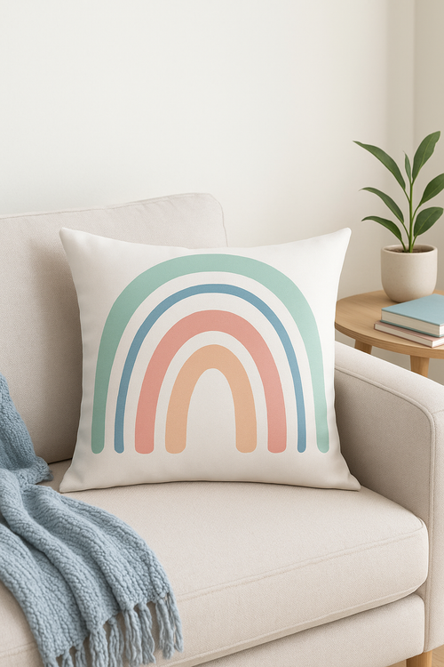 housse de coussin décorative arc-en-ciel et géométrique pour canapé