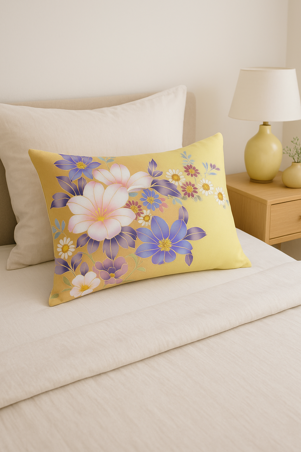 housse de coussin décorative arc-en-ciel fleurs rouges et roses - vue 2 sur 2
