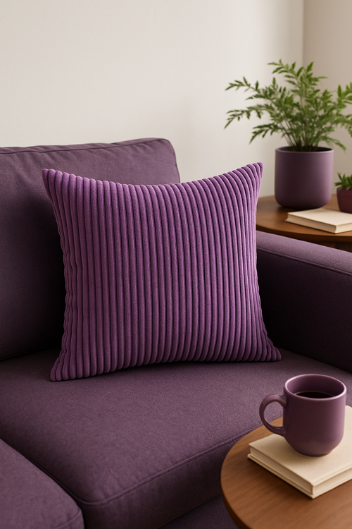 housse de coussin décorative en velours côtelé rayé disponible en plusieurs tailles - vue 2 sur 2