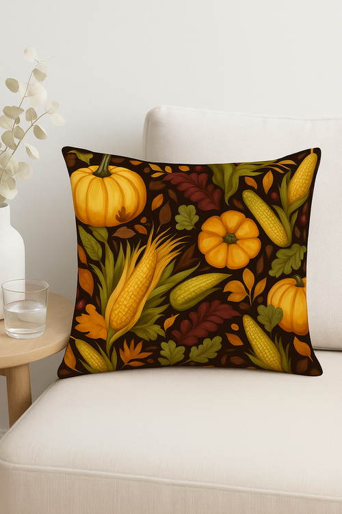 housse de coussin décorative feuilles d'automne et citrouilles - vue 2 sur 2