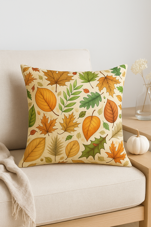 housse de coussin décorative feuilles dautomne et citrouilles - vue 2 sur 2