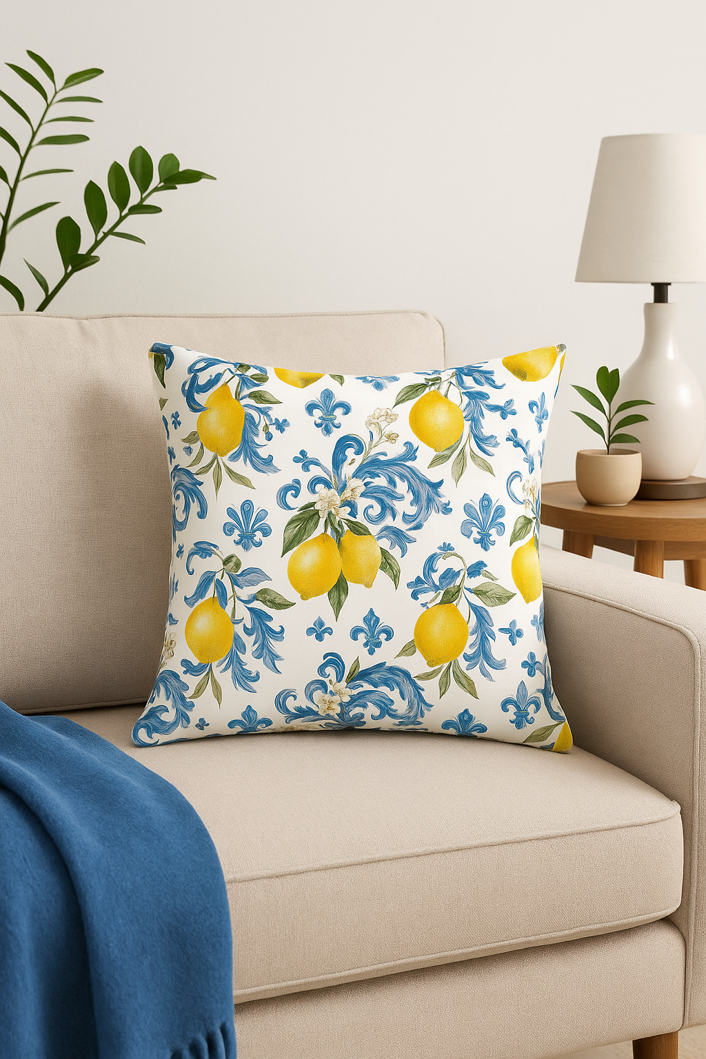 housse de coussin décorative fruits d'été citron orange fraise pastèque