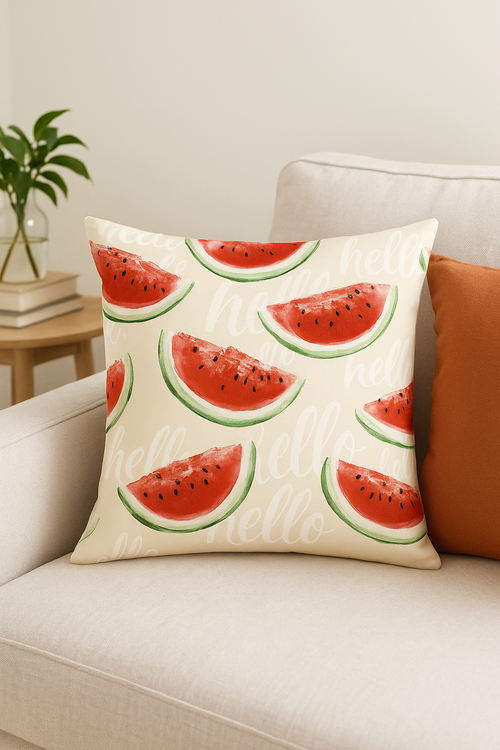 housse de coussin décorative fruits d'été citron orange fraise pastèque - vue 2 sur 2