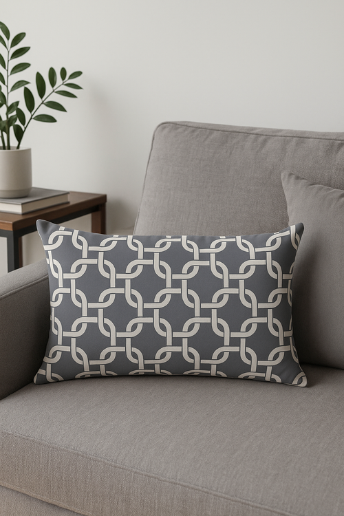 housse de coussin décorative géométrique gris patchwork moderne
