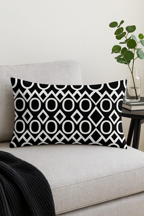 housse de coussin décorative géométrique noir et blanc - vue 2 sur 2
