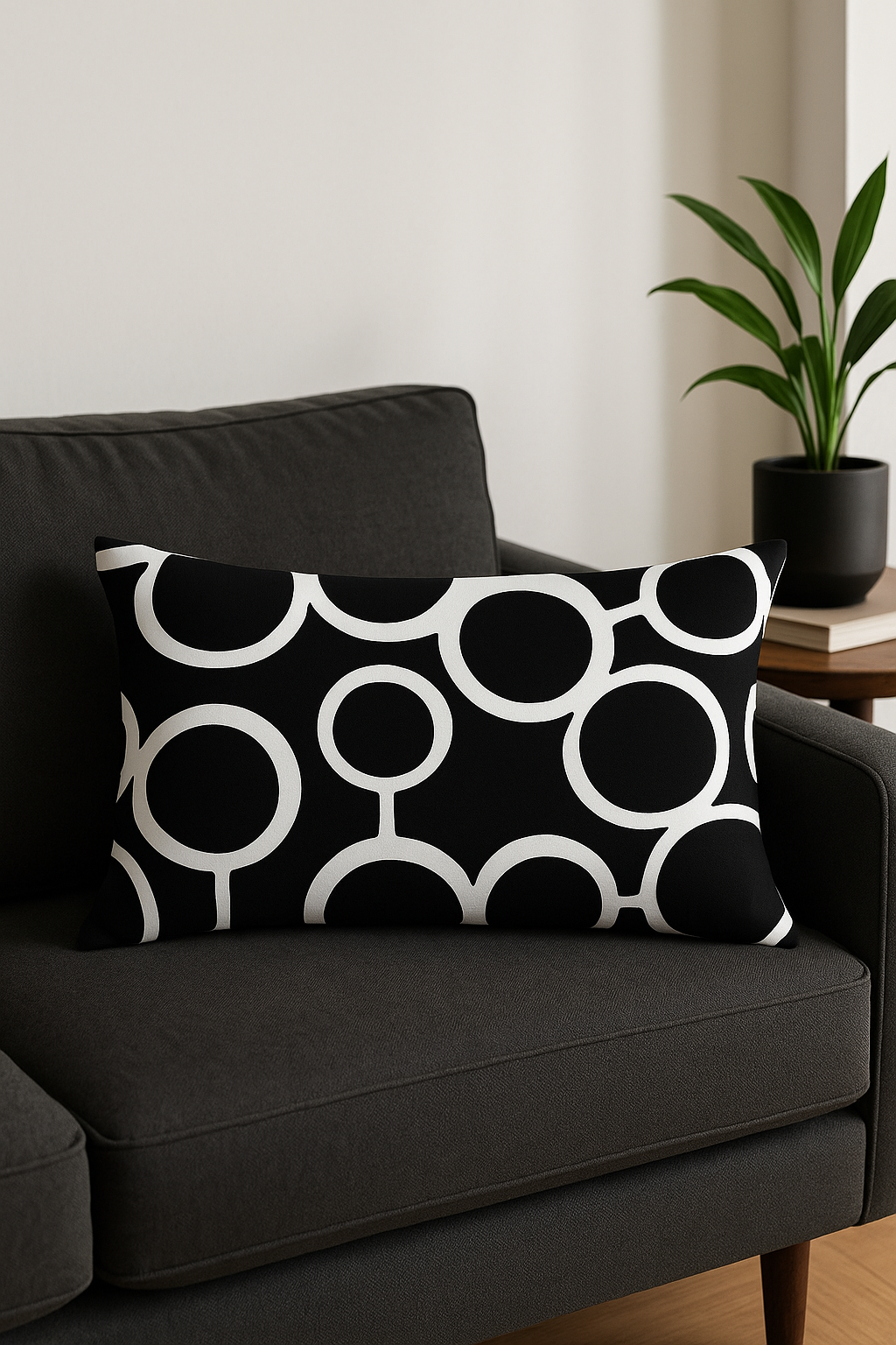 housse de coussin décorative géométrique noir et blanc