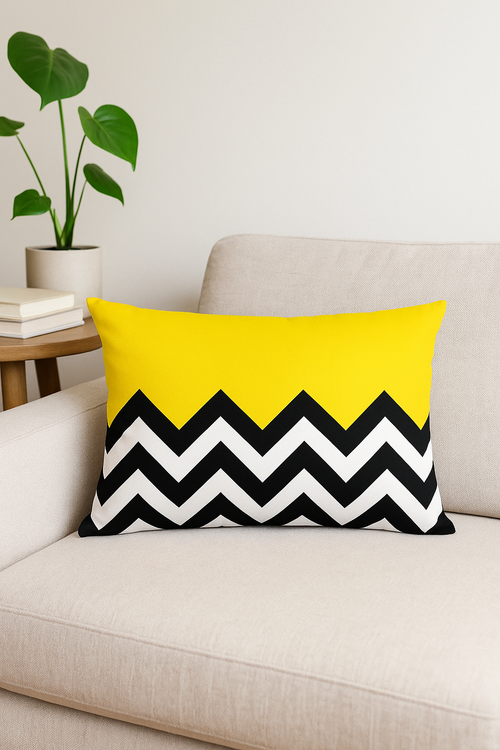 housse de coussin décorative géométrique noir et jaune 30 x 50 cm - vue 2 sur 2