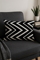 housse de coussin décorative géométrique noir et jaune 30 x 50 cm