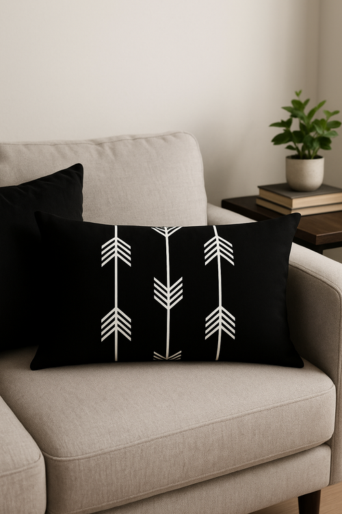 housse de coussin décorative géométrique noir et jaune 30 x 50 cm - vue 2 sur 2