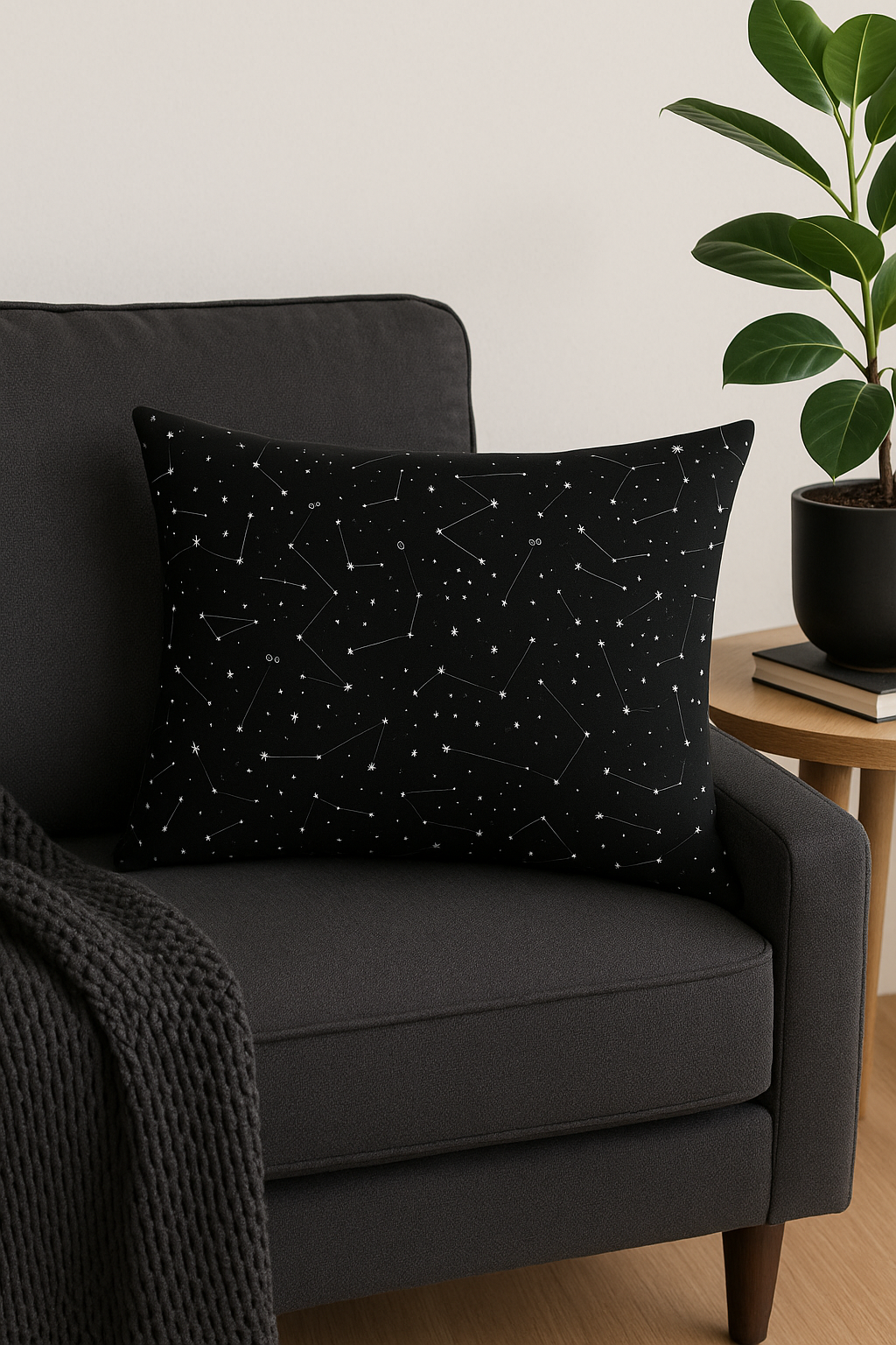 housse de coussin décorative imprimé géométrique noir et blanc - vue 2 sur 2