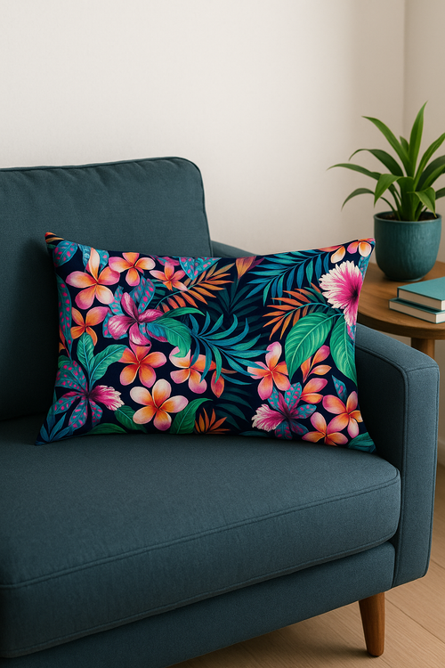 housse de coussin décorative motif arc-en-ciel fleurs rouges roses - vue 2 sur 2