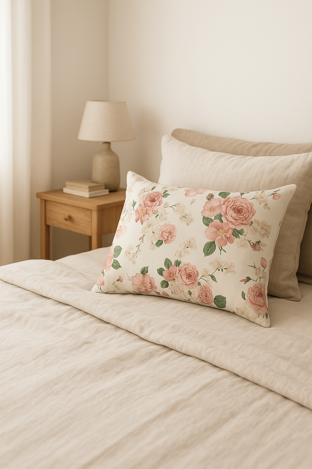 housse de coussin décorative motif arc-en-ciel fleurs rouges roses - vue 2 sur 2