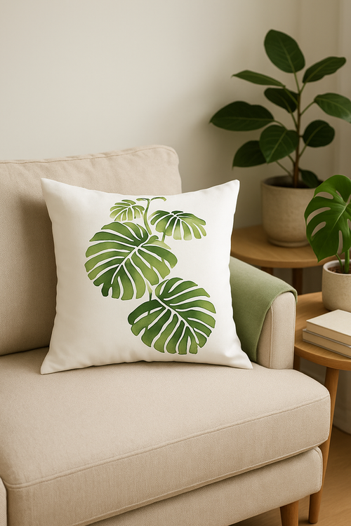 housse de coussin décorative motif cactus et plantes tropicales - vue 2 sur 2