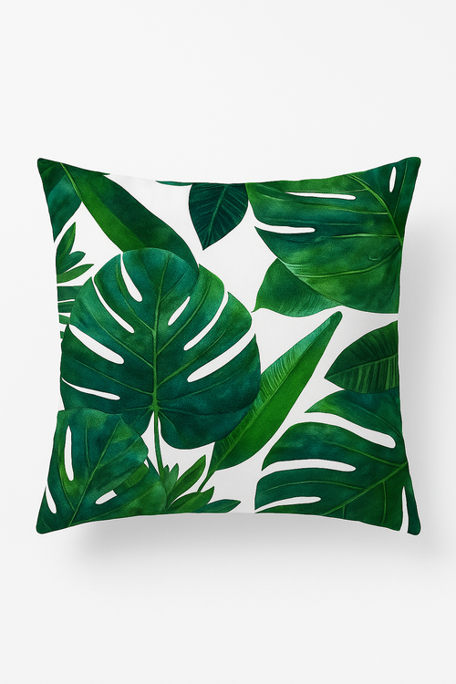 housse de coussin décorative motif cactus et plantes tropicales