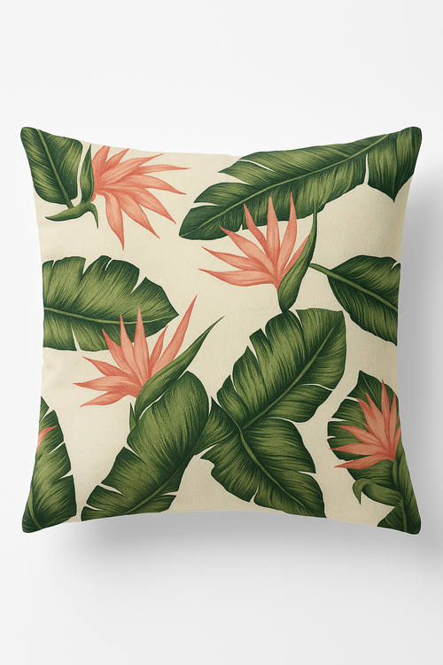housse de coussin décorative motif cactus et plantes tropicales