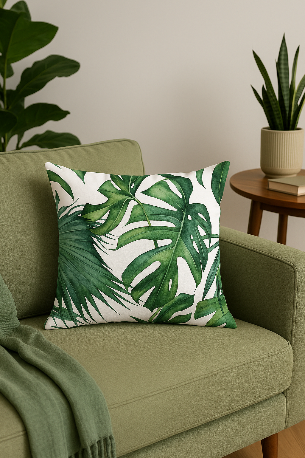 housse de coussin décorative motif cactus et plantes tropicales