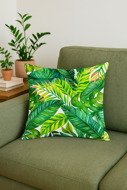 housse de coussin décorative motif cactus et plantes tropicales - vue 2 sur 2