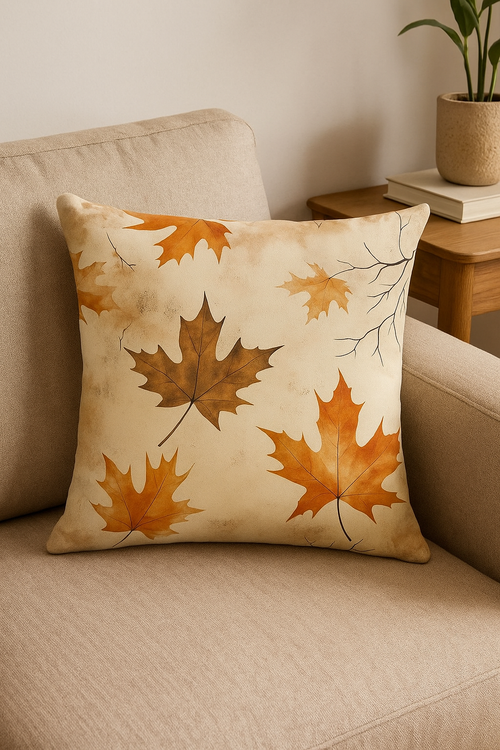 housse de coussin décorative motif feuilles d'automne - vue 2 sur 2