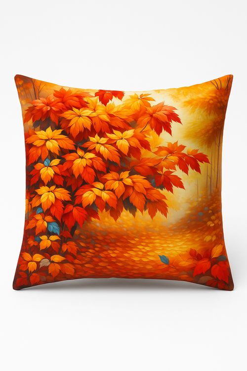 housse de coussin décorative motif feuilles d'automne et panier