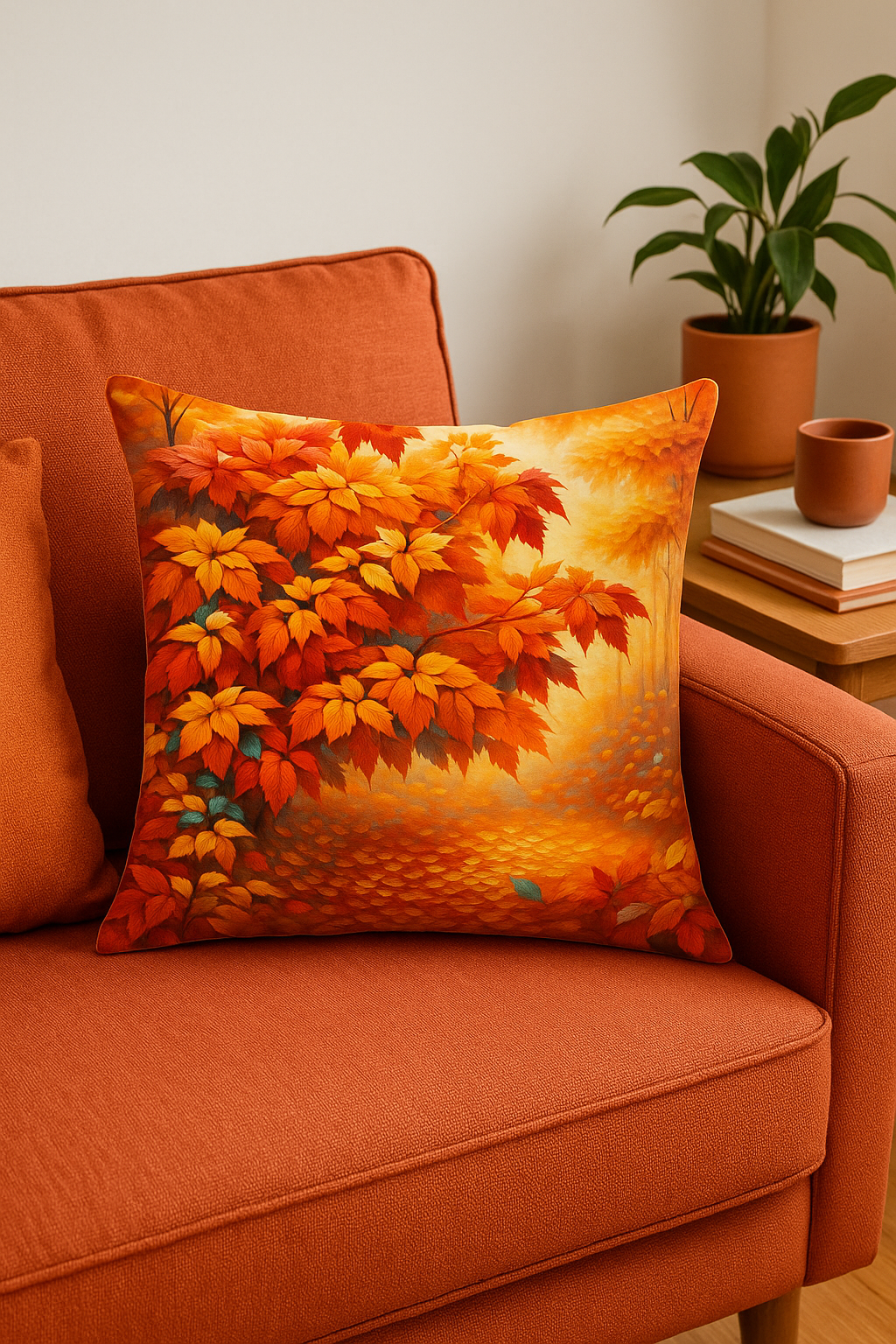 housse de coussin décorative motif feuilles d'automne et panier
