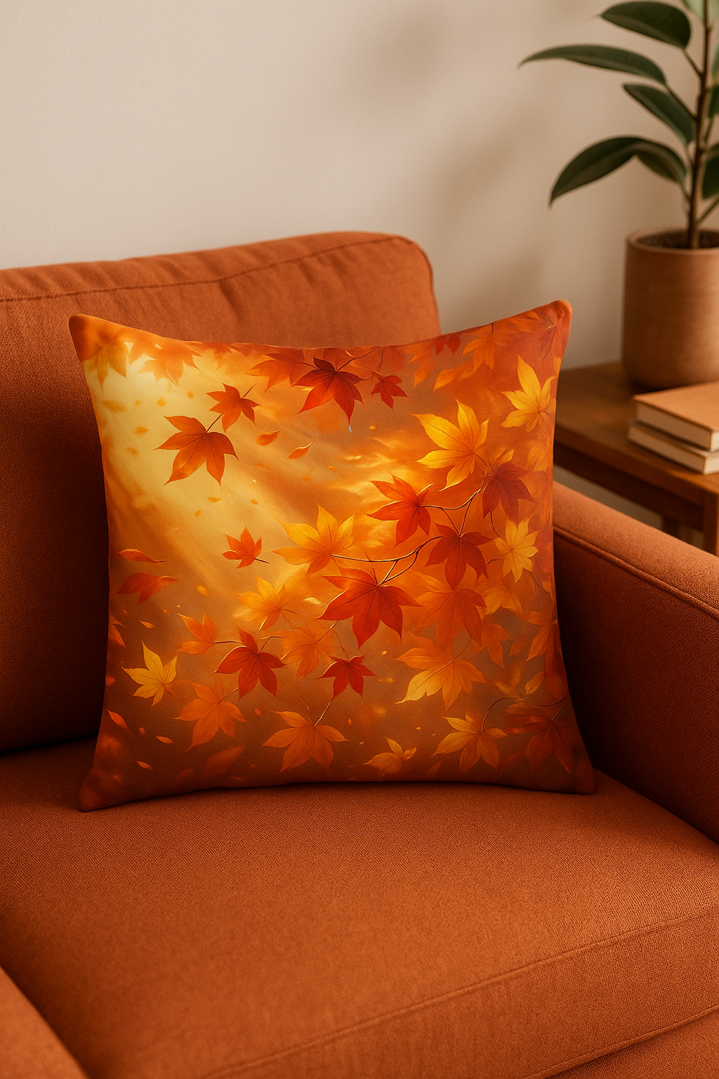 housse de coussin décorative motif feuilles d'automne et panier - vue 3 sur 2