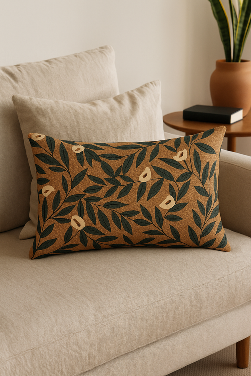 housse de coussin décorative motif feuilles de tournesol - vue 2 sur 2