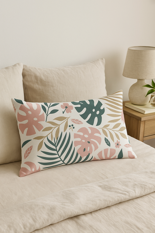housse de coussin décorative motif feuilles tropicales vertes 30 x 50 cm - vue 2 sur 2