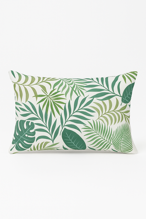 housse de coussin décorative motif feuilles tropicales vertes 30 x 50 cm