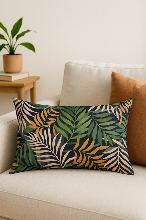 housse de coussin décorative motif feuilles tropicales vertes 30x50 cm - vue 2 sur 2