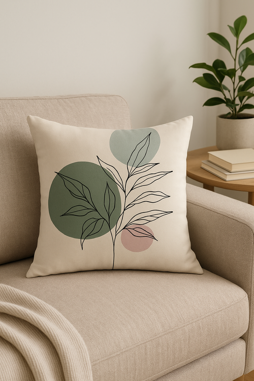 housse de coussin décorative motif floral vert abstrait - vue 2 sur 2